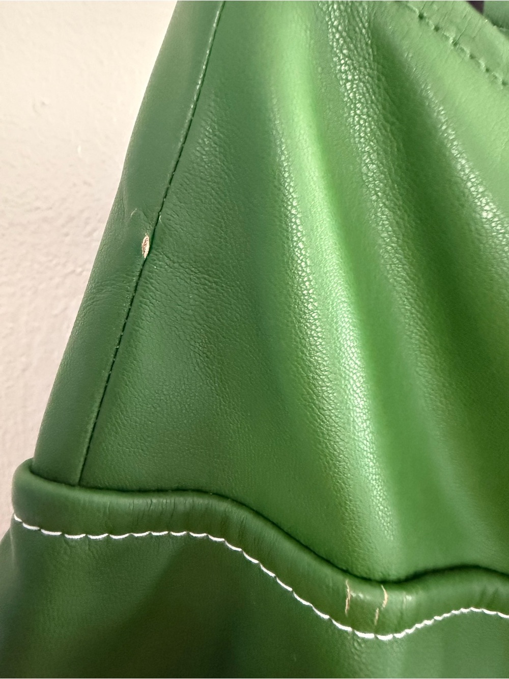 STAUD Bright Green Faux Leather Midi Skirt with Front Flap Pockets - Picture 8 of 11
